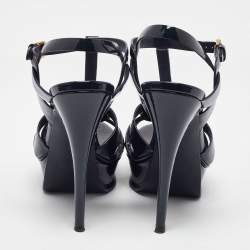 Pre Owned Saint Laurent  Navy Blue Patent Leather Tribute Platform Sandals 38.5
