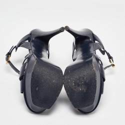 Pre Owned Saint Laurent  Navy Blue Patent Leather Tribute Platform Sandals 38.5