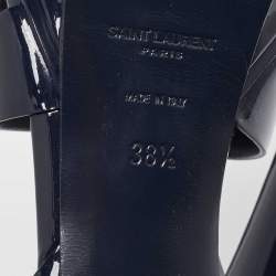Pre Owned Saint Laurent  Navy Blue Patent Leather Tribute Platform Sandals 38.5