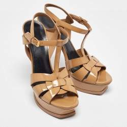 Pre Owned Saint Laurent Beige Patent Leather Tribute Sandals Size 39