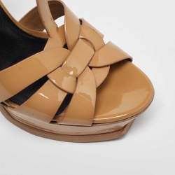 Pre Owned Saint Laurent Beige Patent Leather Tribute Sandals Size 39