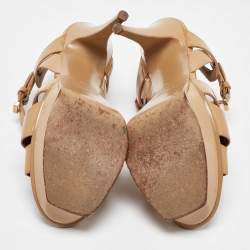 Pre Owned Saint Laurent Beige Patent Leather Tribute Sandals Size 39
