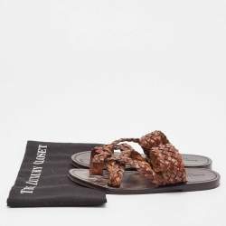 Saint Laurent Brown Braided Leather Neil Flat Slides Size 37