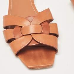 Saint Laurent Brown Leather Tribute Flat Sandals Size 39