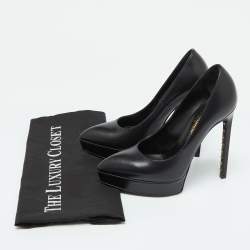 Saint Laurent Black Leather Janis Pointed Toe Platform Pumps Size 35