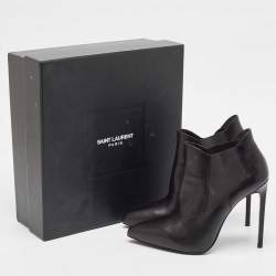 Saint Laurent Black Leather Ela Ankle Booties Size 40