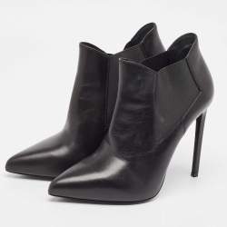 Saint Laurent Black Leather Ela Ankle Booties Size 40