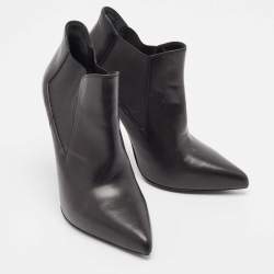 Saint Laurent Black Leather Ela Ankle Booties Size 40