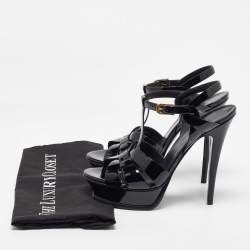 Saint Laurent Black Patent Leather Tribute Platform Sandals Size 39
