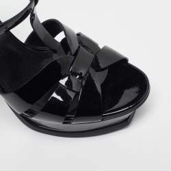 Saint Laurent Black Patent Leather Tribute Platform Sandals Size 39