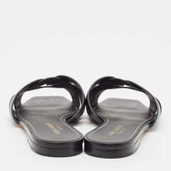 Saint Laurent Black Leather Tribute Flat Sandals Size 38.5