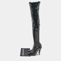 Saint Laurent Black Patent Leather Thigh High Boots Size 38