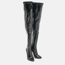 Saint Laurent Black Patent Leather Thigh High Boots Size 38