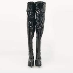 Saint Laurent Black Patent Leather Thigh High Boots Size 38