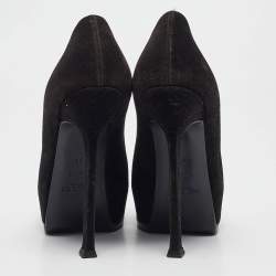 Saint Laurent Black Patent Leather and Suede Tribtoo Platform Pumps Size 36