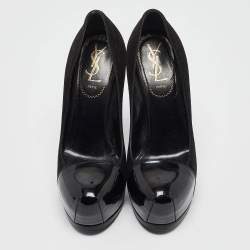 Saint Laurent Black Patent Leather and Suede Tribtoo Platform Pumps Size 36