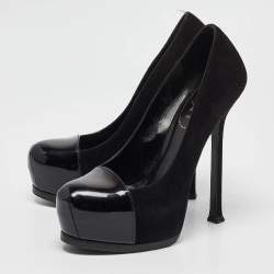 Saint Laurent Black Patent Leather and Suede Tribtoo Platform Pumps Size 36