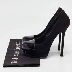 Saint Laurent Black Patent Leather and Suede Tribtoo Platform Pumps Size 36