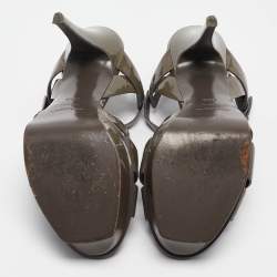 Saint Laurent Grey Patent Leather Tribute Platform Sandals 38.5