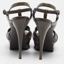 Saint Laurent Grey Patent Leather Tribute Platform Sandals 38.5
