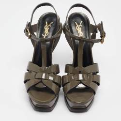 Saint Laurent Grey Patent Leather Tribute Platform Sandals 38.5