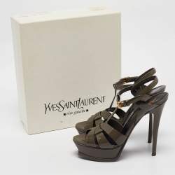 Saint Laurent Grey Patent Leather Tribute Platform Sandals 38.5