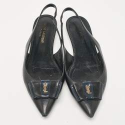Pre Owned Saint Laurent Black Leather Anais Slingback Flats Size 37