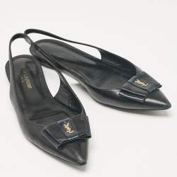 Pre Owned Saint Laurent Black Leather Anais Slingback Flats Size 37