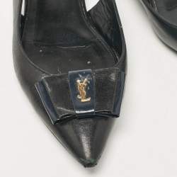 Pre Owned Saint Laurent Black Leather Anais Slingback Flats Size 37