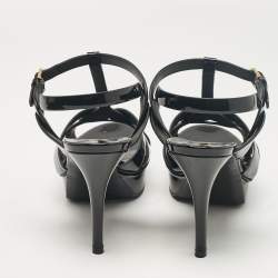 Pre Owned Saint Laurent Black Patent Leather Tribute Ankle Strap Sandals Size 38.5