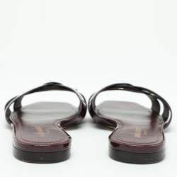 Saint Laurent Burgundy Patent Leather Tribute Flat Slides Size 39.5