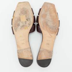 Saint Laurent Burgundy Patent Leather Tribute Flat Slides Size 39.5