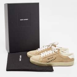 Saint Laurent Beige Suede Court Classic Lace Up Sneakers Size 37