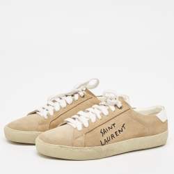 Saint Laurent Beige Suede Court Classic Lace Up Sneakers Size 37