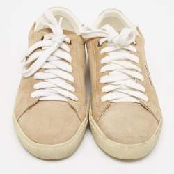 Saint Laurent Beige Suede Court Classic Lace Up Sneakers Size 37