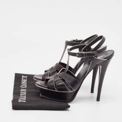 Saint Laurent Black Leather Tribute Sandals Size 38