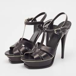 Saint Laurent Black Leather Tribute Sandals Size 38