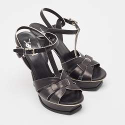 Saint Laurent Black Leather Tribute Sandals Size 38