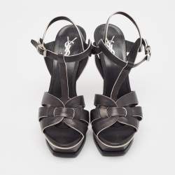 Saint Laurent Black Leather Tribute Sandals Size 38