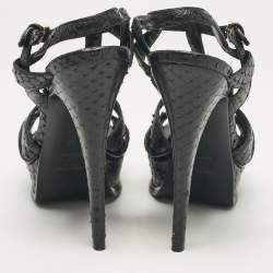 Saint Laurent Black Python Embossed Leather Tribute Platform Sandals Size 38