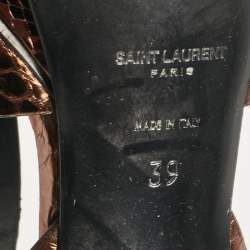 مملوكة مسبقًا Saint Laurent Metallic Gold Python Embossed Leather Tribute Platform Sandals Size 39