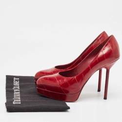 Saint Laurent Burgundy Eel Leather Tribtoo Platform Pumps Size 35.5