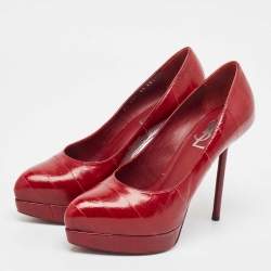 Saint Laurent Burgundy Eel Leather Tribtoo Platform Pumps Size 35.5