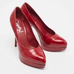 Saint Laurent Burgundy Eel Leather Tribtoo Platform Pumps Size 35.5