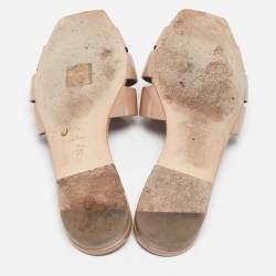 Pre Owned Saint Laurent Beige Patent Leather Tribute Flat Sandals Size 38