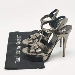 Saint Laurent Metallic Leather Tribute Ankle Strap Sandals Size 38