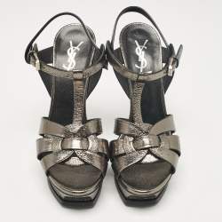 Saint Laurent Metallic Leather Tribute Ankle Strap Sandals Size 38