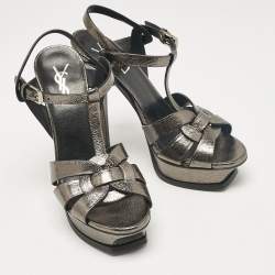 Saint Laurent Metallic Leather Tribute Ankle Strap Sandals Size 38
