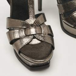 Saint Laurent Metallic Leather Tribute Ankle Strap Sandals Size 38