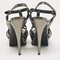 Saint Laurent Metallic Leather Tribute Ankle Strap Sandals Size 38